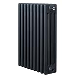 Radiatore Tradizionale a 4 Colonne 600 x 425 mm Riscaldamento Centrale Orizzontale Grigio Antracite Opaco in Acciaio al Carbonio con Staffe Kit di Fissaggio e Spazzola Pulizia
