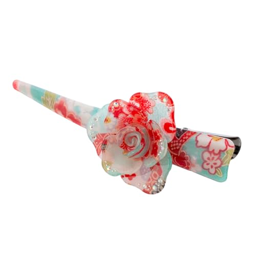 のレン くちばしクリップ ヘアクリップ (ゴージャスフラワー 大/ブルー) コンコルドクリップ ダッカール ヘアアクセサリー 髪留め 髪飾り/和風 まとめ髪用 入学式 卒業式 パーティー 七五三 発表会 卒園式 入園式