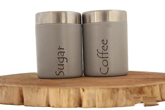 Image of Tea and Sugar Container Set of 2 - Steel Storage Jars (Coffee, Gray)