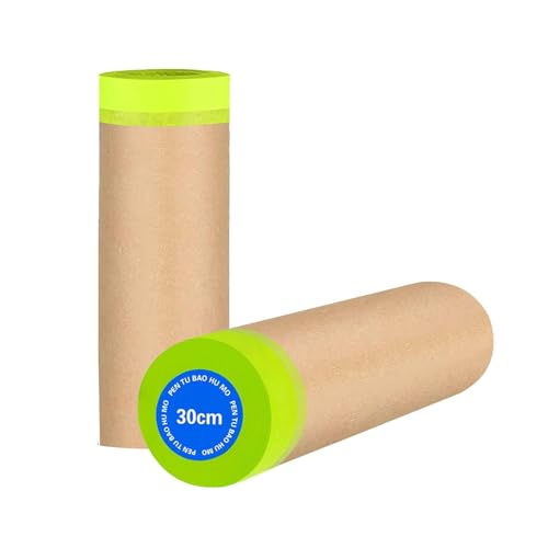 Image of Pre Taped Masking Paper for Painting, Adhesive Tape and Drape Painters Paper, Automotive Paint, House Decoration, DIY Projects. (6 in,12 in, 18 in and 24 in) (2, 12 inches)