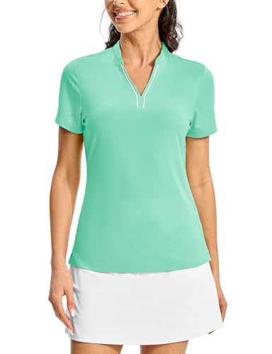 Image of BGOWATU Women's Golf Polo Shirts Short Sleeve Collarless Y-Neck Tennis Tops Quick Dry UPF 50+ Workout Shirt Lightweight