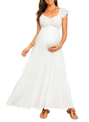 White Maternity Dress Baby Shower Summer Casual Easter Pregnancy Photoshoot Sun Spaghetti Straps Maxi Dresses 2026