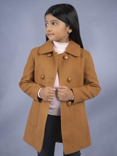 Image of CHKOKKO Girl's Wool Blend Stylish Standard Length Winter Wear Button Coat For Kids
