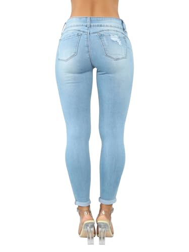KUNMI Women's Skinny Ripped Trendy Jeans Distressed Stretchy Denim Pants4