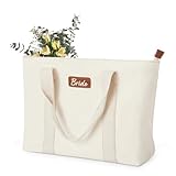 AW BRIDAL Large White Canvas Tote Bag with Pockets, Zippers - Bridal Essentials, Bridesmaid, Party, Bachelorette Gifts for Women