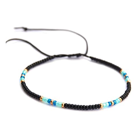 Anklet for Women, Unique Beaded Thin Anklet, Black Gold Colorful Boho Hippie Waterproof Beach Foot Jewelry, Native American Style, Handmade by Tribes (S-M (adjustable)) Cover