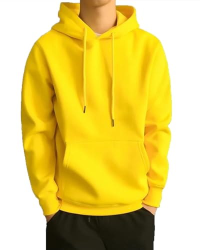 JIHUILAI Mens Hoodie Fleece Pullover Long Sleeve Hooded Sweatshirt Solid Color Drawstring Kangaroo Pocket Hoodies(S-3XL)