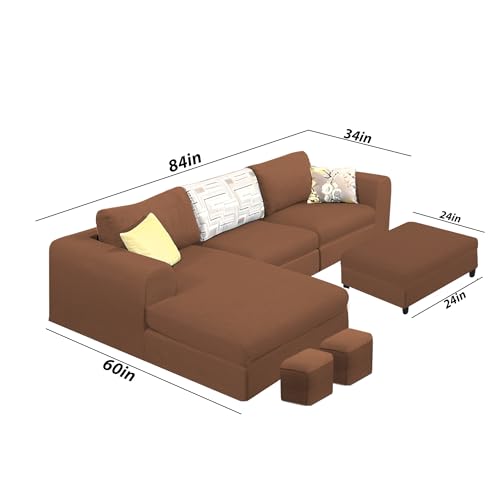 Image of Koza LHS 4 Seater L Shape Sofa Set with Center Table for Living Room (Brown Fabric) Premium Fabric Sofa