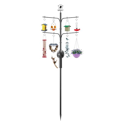 NETVUE by Birdfy Bird Feeder Pole with Effective Squirrel Baffle, 108 Inch Rust-Proof Pole Kit, 8 Adjustable Hooks for Outdoor Wild Bird Feeder, Bath, House Hanging & Mounting