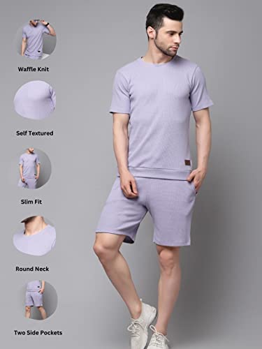 Image of Rigo Cotton Blend Waffle Knit Self Textured Co-Ord Set For Men's|Night Suit Set|Lounge-Wear Pajama Set|Night Wear, Beach Wear, Vacation Wear