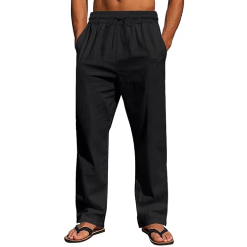 NATHGAM Men's Casual Soft Cotton Pants Lightweight Loose Fit Straight Wide Leg Trousers Quick Dry Comfort Summer Beach Pants