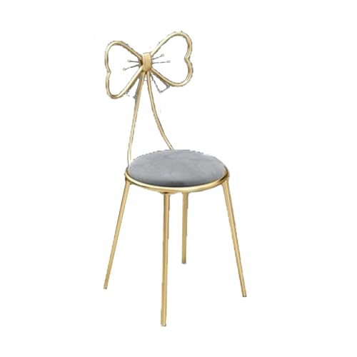 メイクアップチェア、化粧椅子、イス鏡台用、ドレッサーチェア ベルベット、創造的なリボンの形の装飾背もたれ椅子ゴールデンPUレザー、フランネル 柔らかい、北欧スタイル、寝室 化粧台 美容院 家庭用 (グレー スエードクッション)