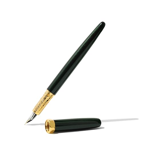Image of Ferris Wheel Press, Bijou Fountain Pen, Catnip Cafe, Double Gold Plated, Snowfall Lacquer Finish, Two-Tone Steel Nib, Emerald Green, Medium