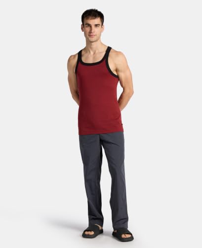 Image of Jockey US27 Men Super Combed Cotton Rib Square Neck Gym Vest Pomegranate Melange & Black XXL