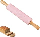 Fymlhomi Silicone Rolling Pin for Baking,15Inch Pastry Dough Roller with Wooden Handle,Non Stick Surface Rolling Pin for Dough Cookie Pastry Tapered Dumpling Baking Supplies Kitchen Accessories