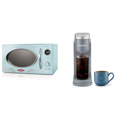 Image of Nostalgia Retro Countertop Microwave Oven - Large 800-Watt - 0.9 cu ft & Keurig K-Iced Single Serve Coffee Maker - Brews Hot and Cold - Gray