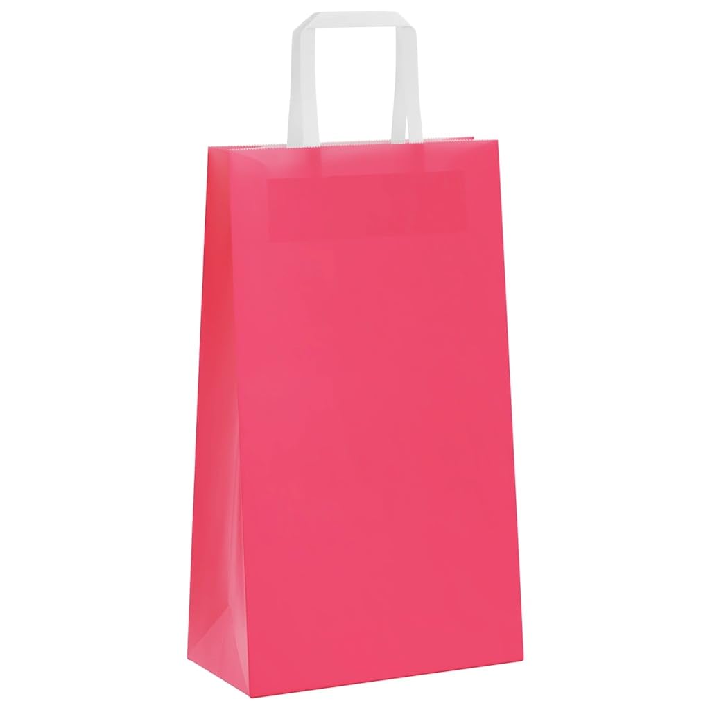MBDRKVGF Lot de 250 sacs en papier kraft rose avec anses 21 x 11 x 36 cm