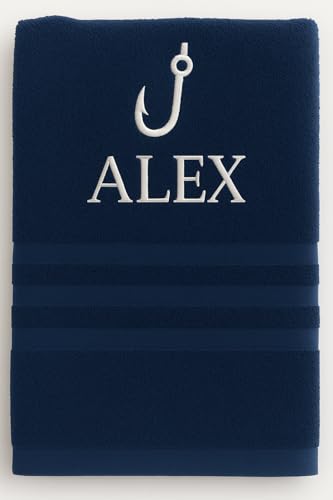 Pet-Jos Serviette Personnalisée avec Nom Magnifiquement Brodé - Serviette de Bain à la Main 100% Coton - Passe-Temps (100 x 50 cm, Faire de la Pêche)