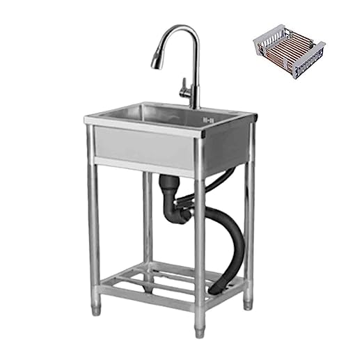 Évier de cuisine utilitaire en acier inoxydable autoportant garage avec panier égouttoir eau