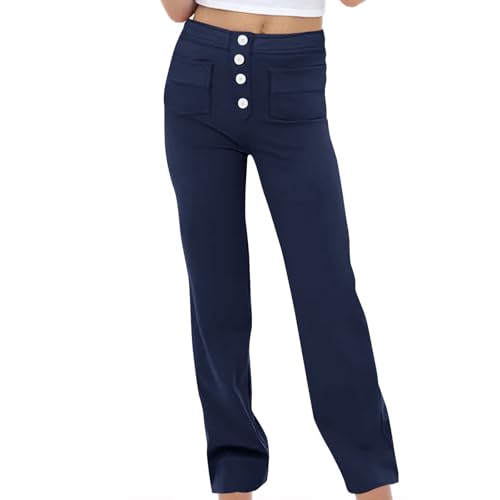 Girls Straight Leg Pants Kids High Waist Button Yoga Bootcut Pants with Pockets Fashion School Uniform Pants2