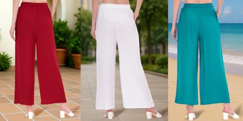 Image of Buy That Trendz Palazzo Pants for Women Rayon Elasticated Regular Fit Flared Wide Leg M to 6XL Pack of 3