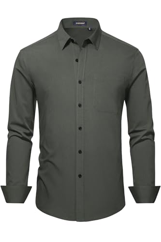 Image of HISDERN Mens Dress Shirts Long Sleeve Button Down Casual Shirts for Men Inner Contrast Formal Business Tuxedo Wedding Shirt