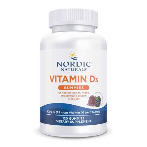 Nordic Naturals Vitamin D3 Gummies, Wild Berry - 120 Gummies - 1000 IU Vitamin D3, 1.4 mg Iron - Great Taste - Healthy Bones, Mood & Immune System Function - Non-GMO - 120 Servings