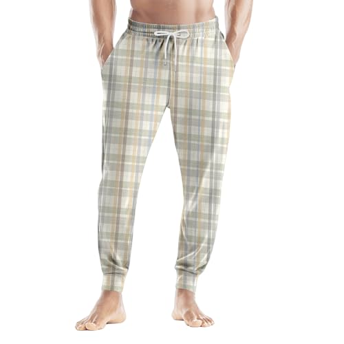 Plaid Pajama Pants Men Lightweight Lounge Pants Sleepwear Comfy Jogger Sweatpants Pj Bottoms with Pockets & Button