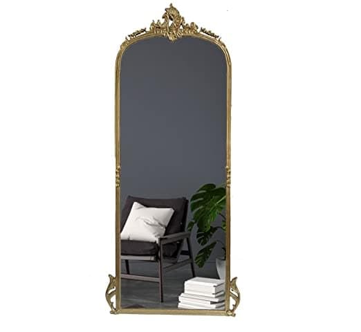 Image of Gharaana Victorian Arched Full-Length Mirror for Living Room, Full-Length Mirror for Bedroom | Standing Mirror | Glam Gold (60x24)
