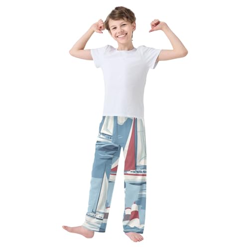 ZZXXB Lighthouse Sailboat Cloud Boys Long Pants Soft Trousers Elastic Waist Kids Lounge Bottoms with Pockets S-XL3