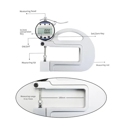 Calibrador digital de espesores, 0.01 mm a 10 mm, con inserto de rodillo, medición de grosor de metal y película (cabezal grande) miniatura 2