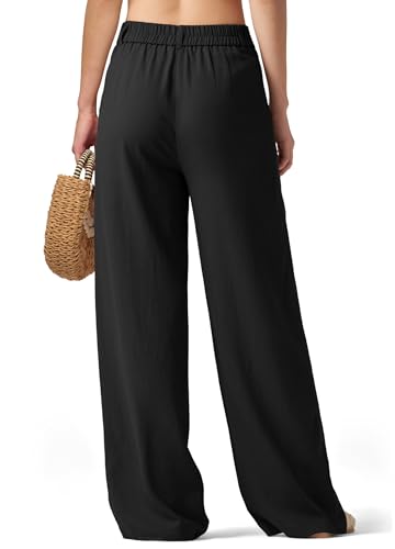 Women's Linen Pants Wide Leg Dressy Casual Beach Linen Pants Summer with Pockets 29" 31"3