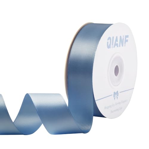 QIANF 1 Inch Dusty Blue Ribbon Double Face Satin Ribbon for Gift Wrapping Hair Bows Making Chair Sash Wedding Baby Shower Birthday Party Invitation Decorations Craft Sewing 25 Yards