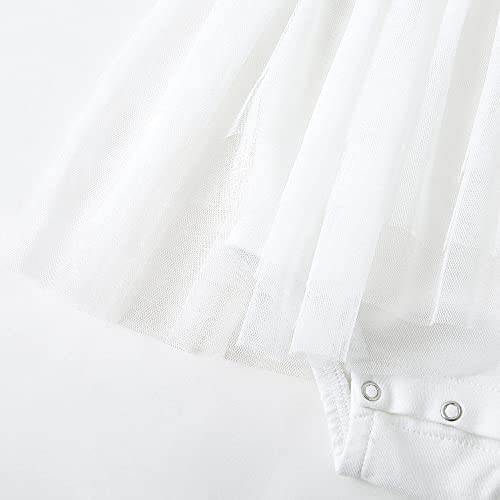 Organic Cotton Baby Girl Ruffle Romper Summer Tulle Dress Jumpsuit With Headband Outfit Set（3-6Months, Off-White） #TOP4