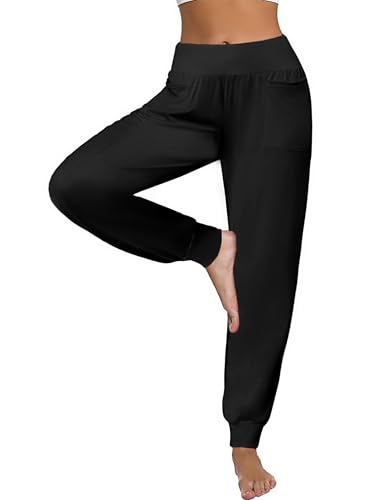 Jahetuul Pantaloni Yoga Donna Alta Vita Leggins Sportivi Elasticizzati con Tasche Pantaloni Harem Pilates Fitness Danza Palestra Pantaloni Comodi e Traspiranti