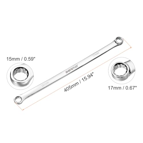 Image of HARFINGTON Double End Box Wrench 15 x 17 mm Metric 12 Point 0 Degree Offset Extra Long Double End Box Ratcheting Wrench CR-V Polished Long Spanner Tools for Repairs