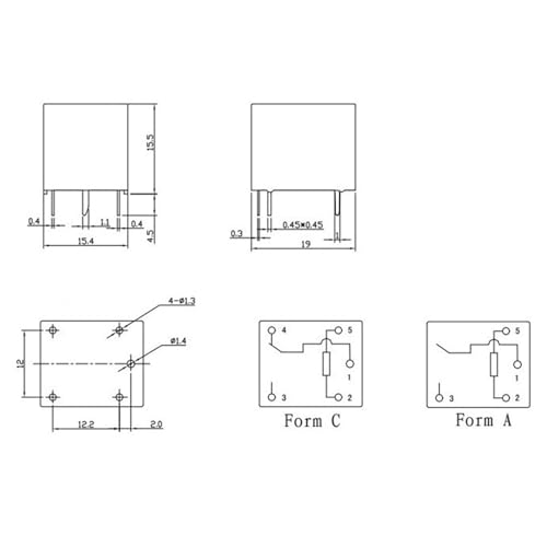 Relé de potencia 12V CC componentes electrónicos T73 5 pines interruptor PCB pack 5 4