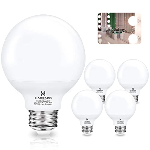 hansang G25 LED Bathroom Light Bulbs, E26 Base 4000K Natural Daylight Vanity Mirror Light Globe Bulbs Uniform Lighting, High CRI Makeup Mirror Light Bulbs Not-Dimmable 4 Pack