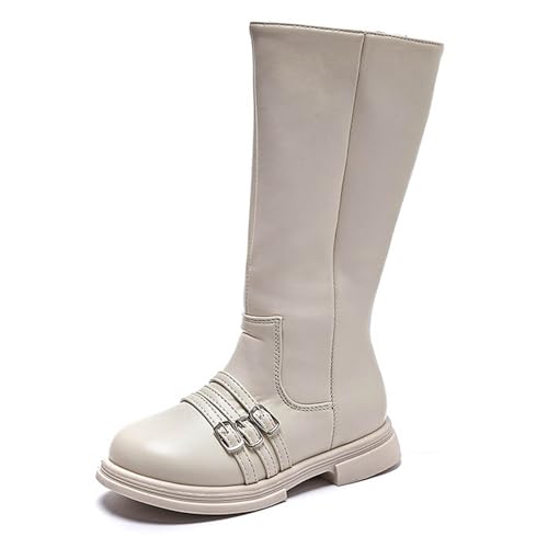 Knee Length Riding Boots for Girls Side Zipper High Tall Combat Boots with Buckles Round Toe Low Heels for Fall Winter3