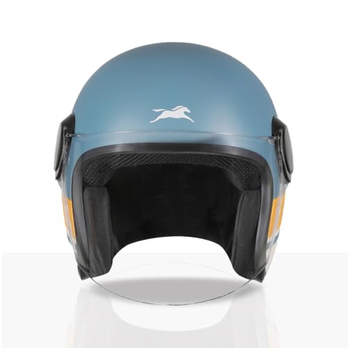 Image of TVS Silk Route Helmet for Men & Women | Vintage Open Face Helmet with Clear Visor | ISI & DOT Certified | ABS Shell | EPS Liner | Retro Stylish for City & Highway Riding