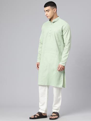 Image of Majestic Man Men's Cotton Regular Fit Casual Mandarin Collar Ethnic Motifs Solid Long Kurta