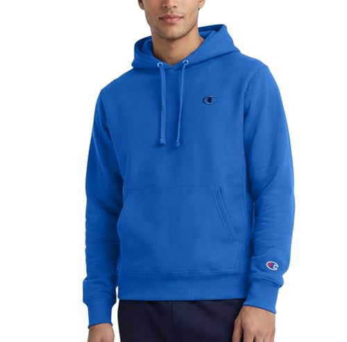 Image of Champion Men's Pullover Fleece Hoodie, Standard Fit, Midweight, C Logo, Available in Regular and Big & Tall, Deep Navy, L