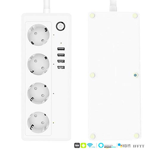 ECOOBUY Enchufe inteligente de la UE, mini enchufe de Wi-Fi con puerto USB Luz nocturna Compatible con Alexa/Google Assistant/IFTTT para Android y iPhone, no se requiere concentrador (4 USB Enchufe)