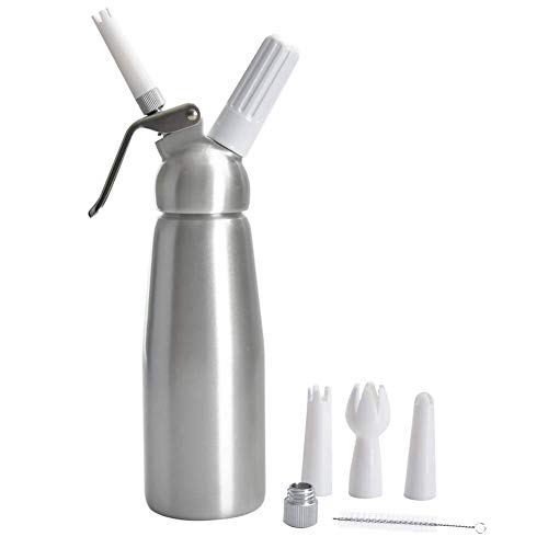 Whipped Cream Dispenser, ORANGEHOME Aluminum Large 500ml/1 Pint Capacity Cream Canister with 3 Various Nozzles, 1 Cleaning Brush,Professional Homemade Cream Whipper Maker for Desserts, Coffee