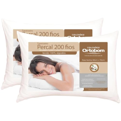 2 Travesseiros 200 Fios 100% Algodão Macio Confortável