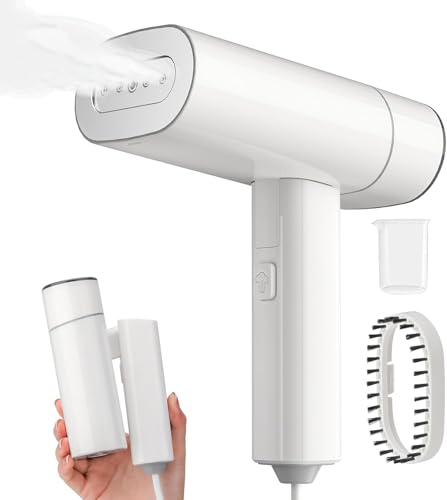 Clothes Steamer, Yabano Foldable 1200W Travel Garment Steamer Iron for Clothes with 140ml Tank for Home, Office and Travel, Handheld Fabric Steamer (White)