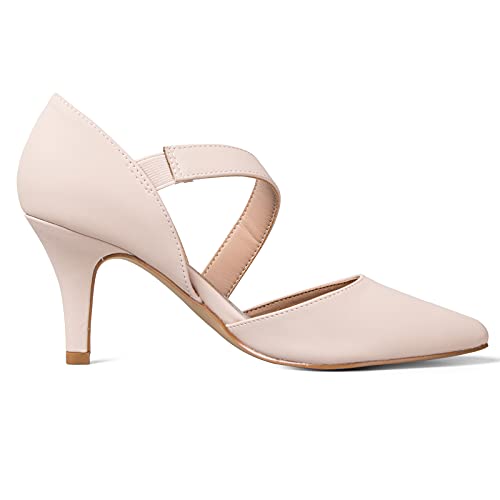 Mysoft Women's Pumps Pointed Toe 3 Inch Dress Shoes Nude-Nubuck #TOP2