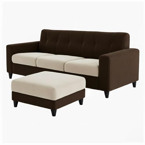 Image of Homeboy 4 Seater L Shape Sofa Set with Movable Ottoman | Flexible Left or Right Layout | Luxe Velvet Suede Fabric | Comfortable Seating | Modern Sofa for Living Room -Dark Brown - Cream