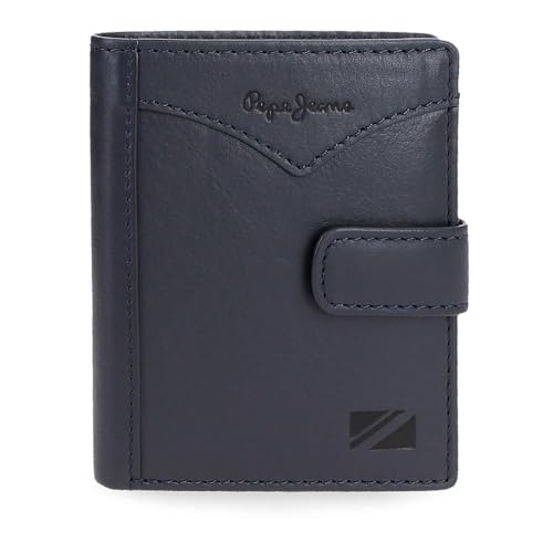 Pepe Jeans Joumma Bags Vertikale Geldbörse mit Klickverschluss, Blau, 8,5 x 10,5 x 1 cm, Leder, blau, Talla única, Vertikale Geldbörse mit Klickverschluss