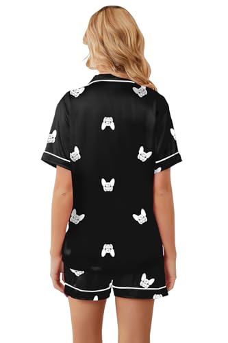 Image of Umeyda Women & Girls Pajamas Set, Soft Satin Lightweight Silk Button-Down Top with Shorts 2 Piece PJS for Mom Boys Kids Gifts